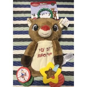 My 1st Rudolph the Red Nosed Reindeer 10" Plush Baby Teether Rattle Crinkle New